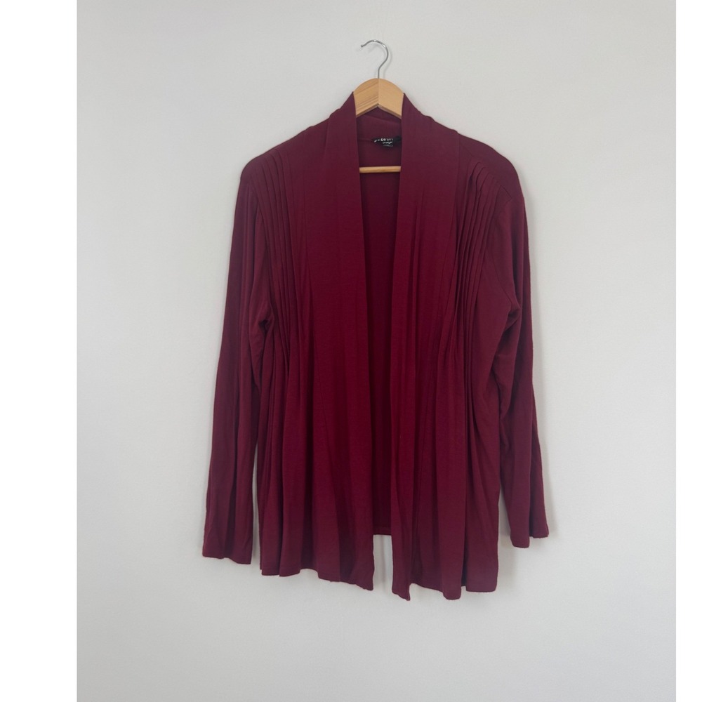 Corvia Open Front‎ Cardigan Women Size M Burgundy Pleated Shoulder